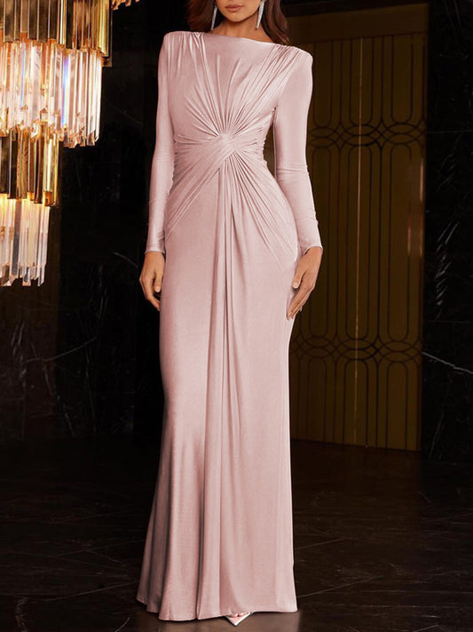 Elegant Waist Twist Ruched Evening Maxi Dress