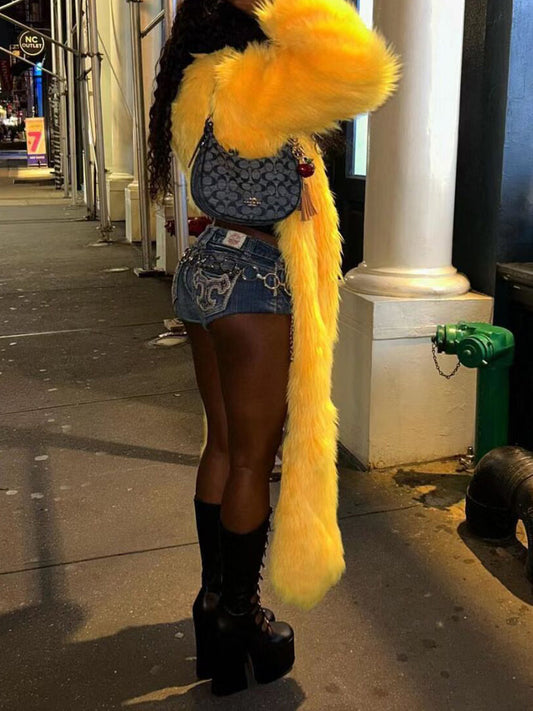 Solid Color Thick Fur Coat