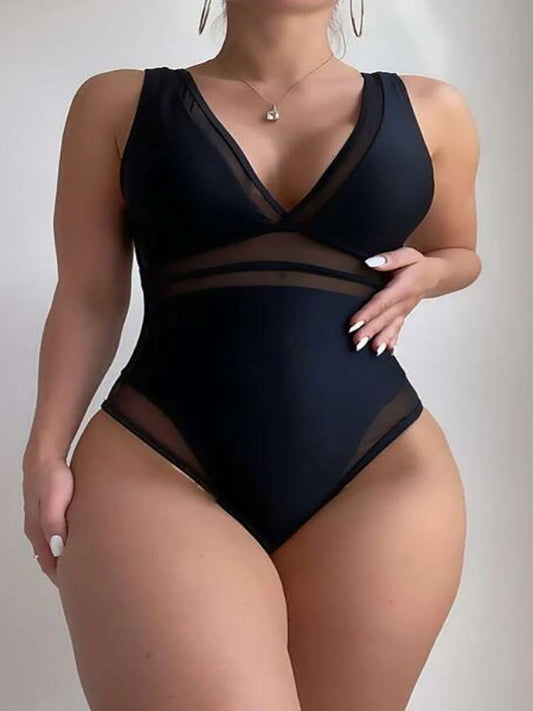 Trajes de baño de patchwork de malla sin mangas