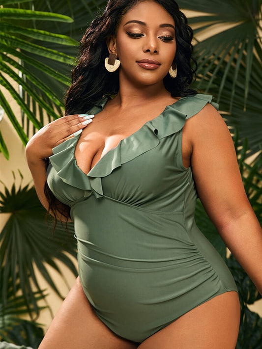 One Piece Sleevelesss Ruffle Bodycon Swimsuit