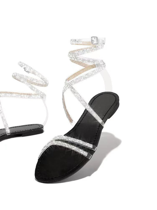 Sparkly Rhinestone Strappy Flat Sandals