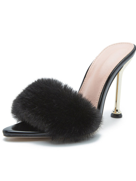 Fur Stiletto High Heel Sandals