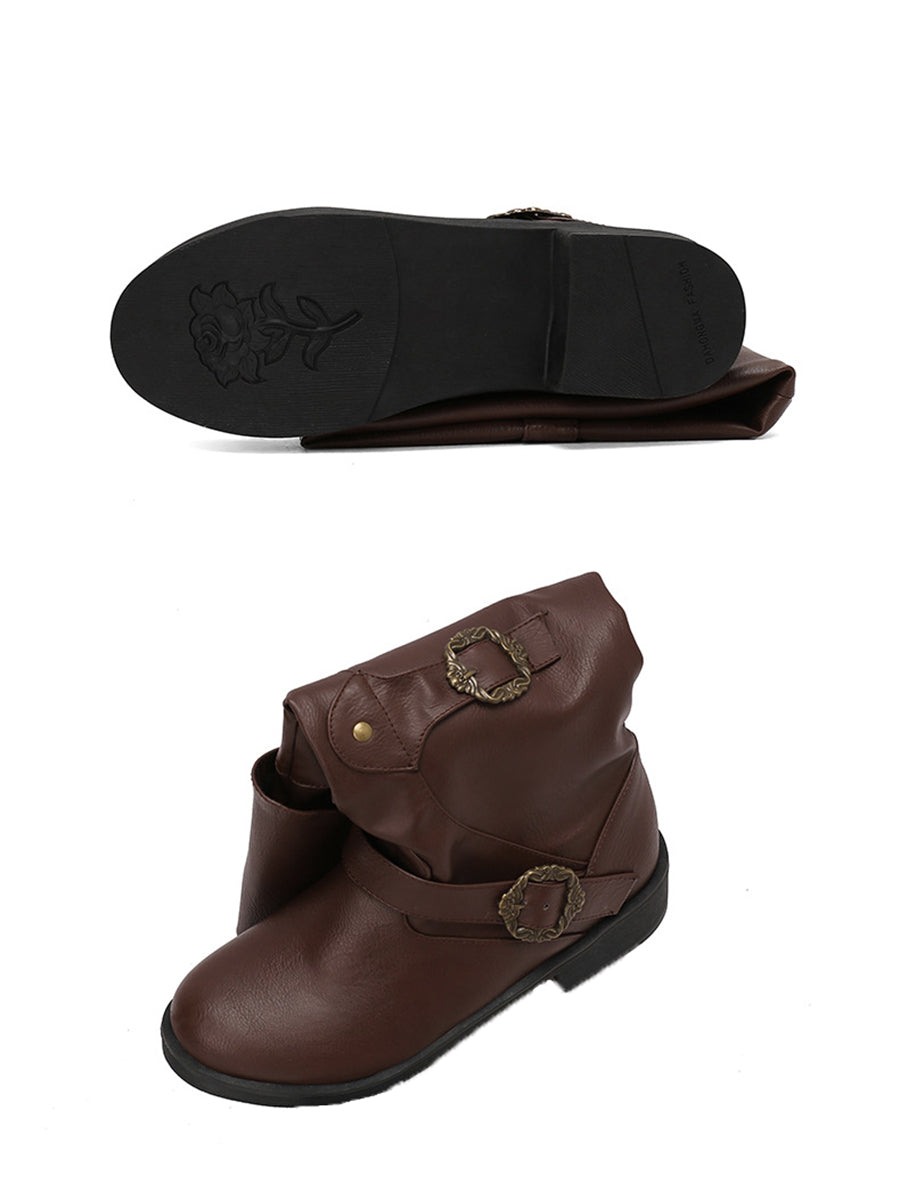 Vintage Buckle Belted Boots