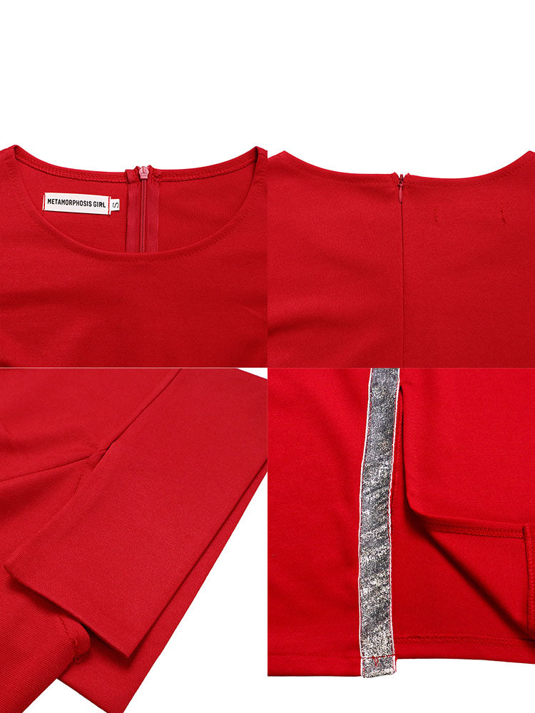 Vestido midi ajustado con ribete brillante y abertura lateral de manga corta