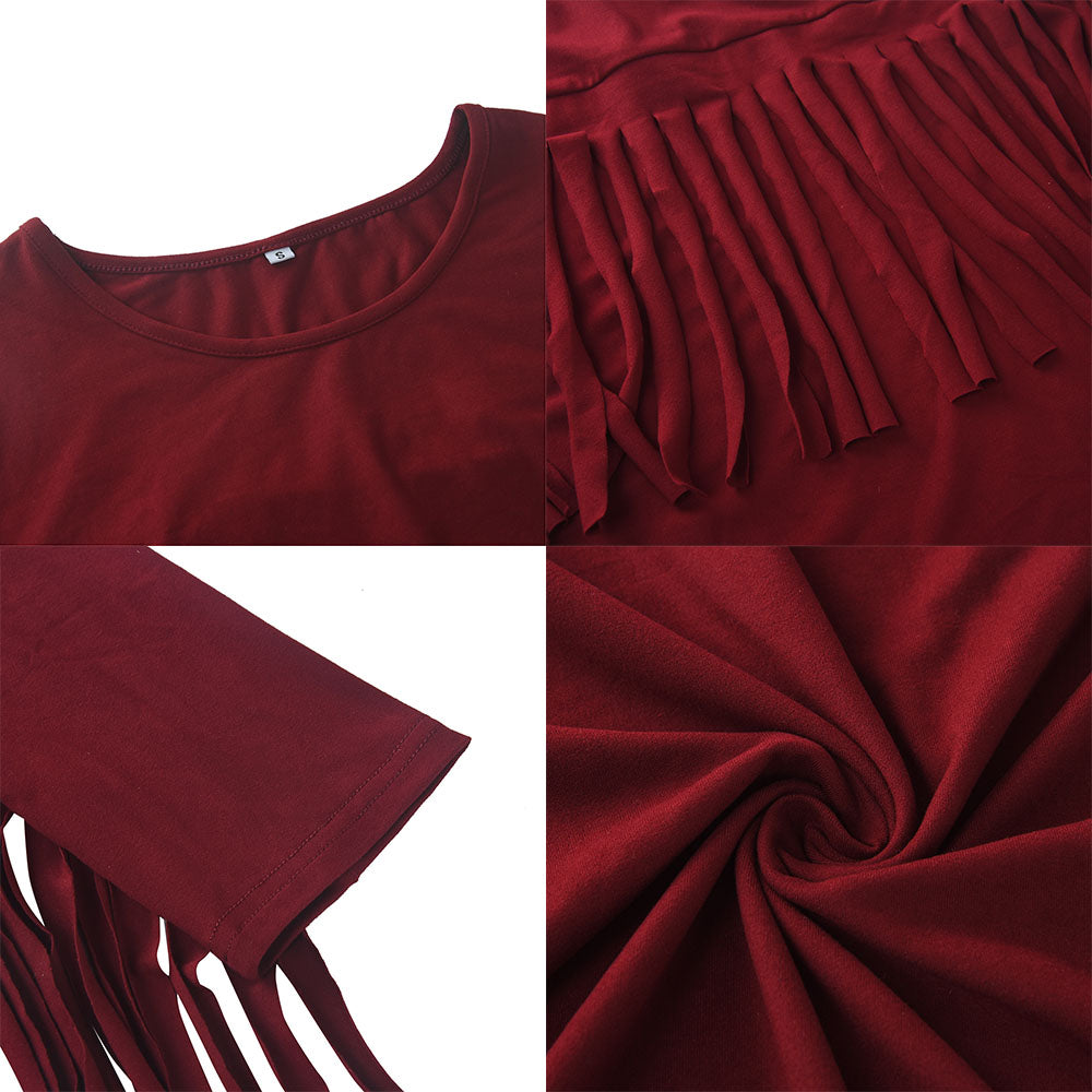 Long Sleeve Solid Color Tassel Mini Dress