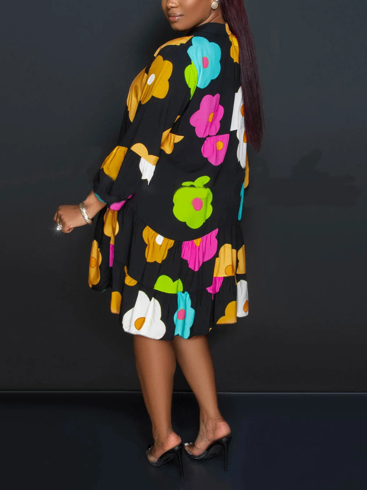 Vestido camisero de manga larga con estampado floral