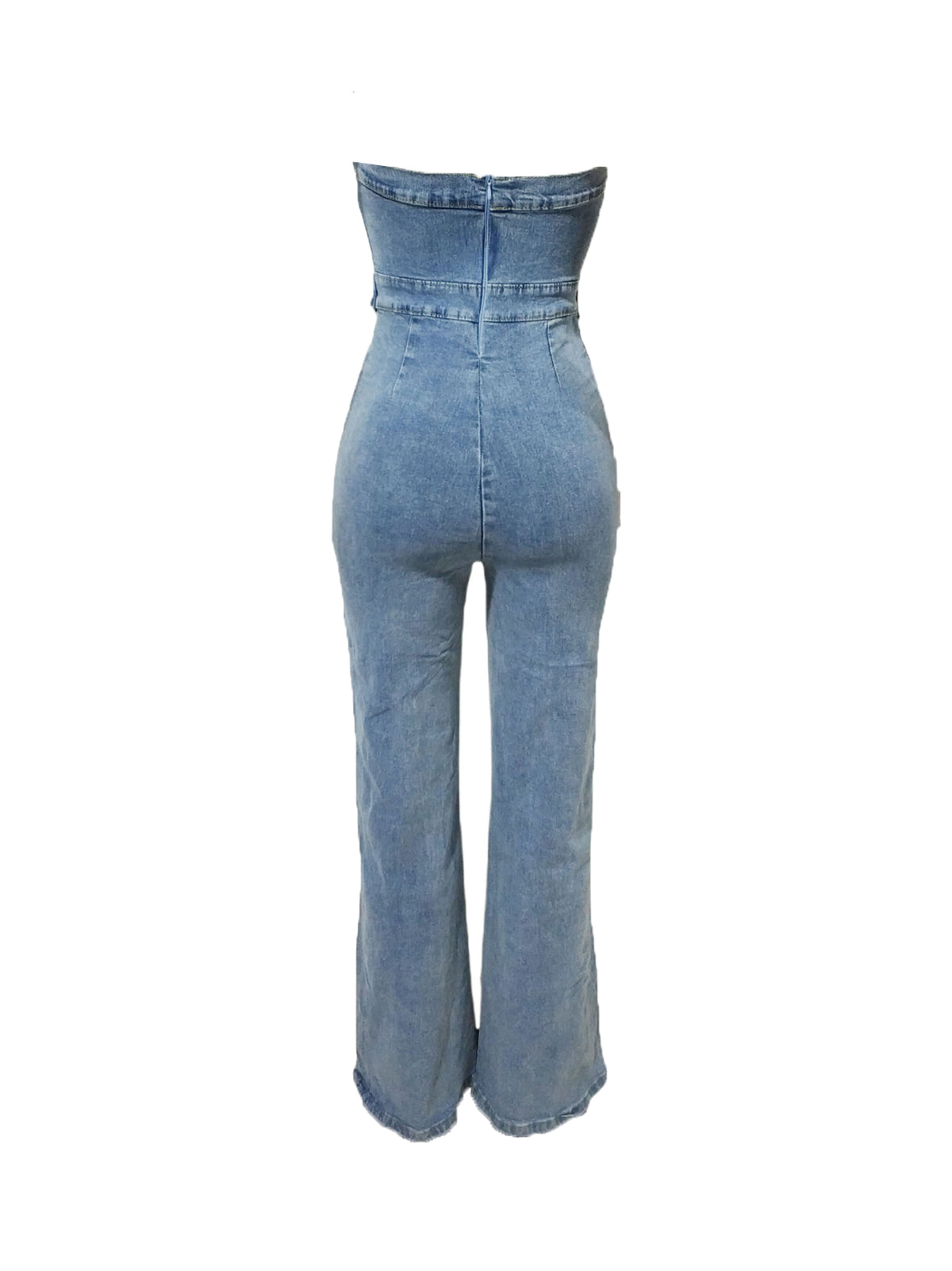 Strapless Flared Leg Denim Jumpsuit