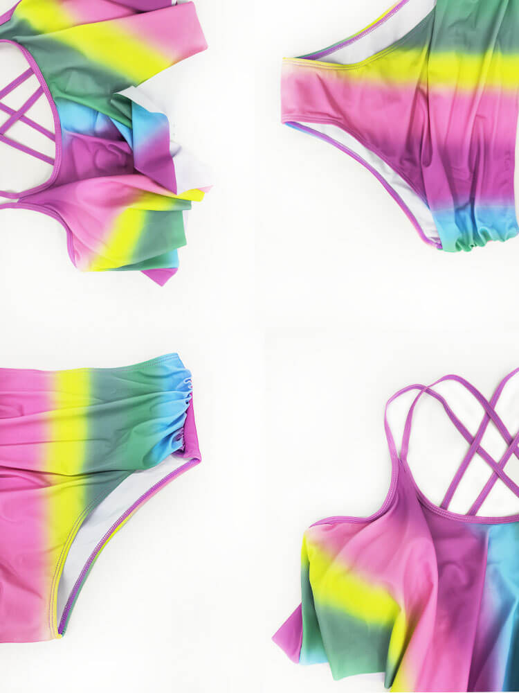 Two Piece Tie Dye Asymmetrical Swimsuit