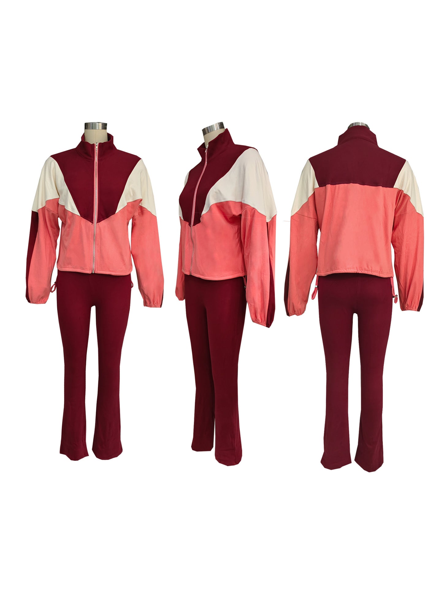Color Block Zipper Jacket and Pants Set