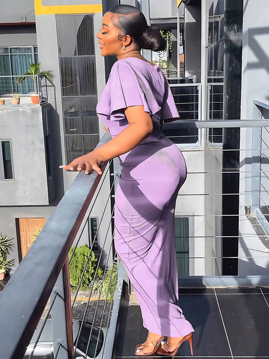 Conjunto de falda larga con abertura y top corto con mangas con volantes