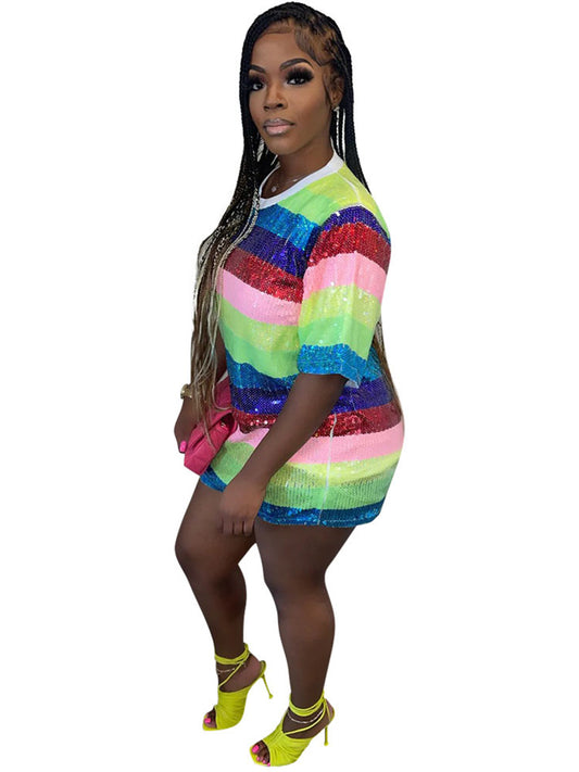 Mini vestidos de lentejuelas de manga corta