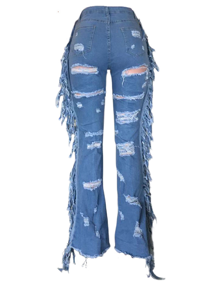 Distressed Fringe Wide-Leg Jeans