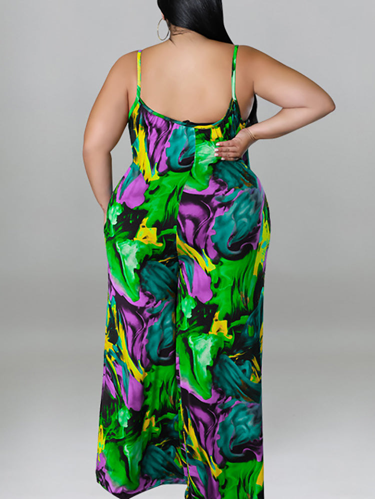 Plus Size Floral Print Strap Jumpsuit with Belt