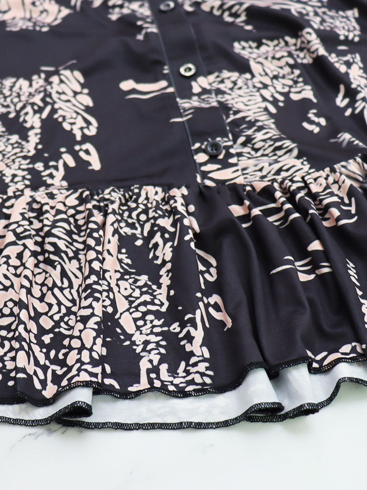 Long Sleeve Ruffle Hem Print Mini Dress