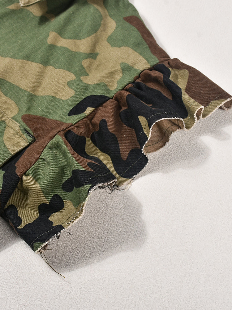 Camo Ruffle Sleeve Crop Utility Jacket
