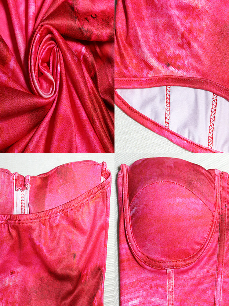 Conjunto de minifalda estampada con top corto y corpiño