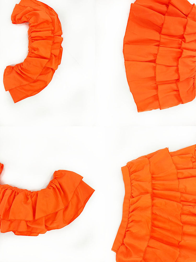 Conjunto de pantalones cortos con top corto palabra de honor con borde con volantes