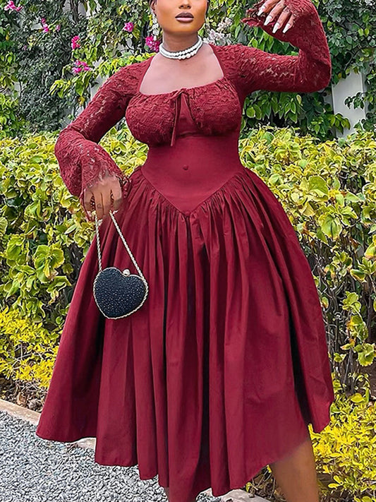 Princess Style Lace Square Neck Dress