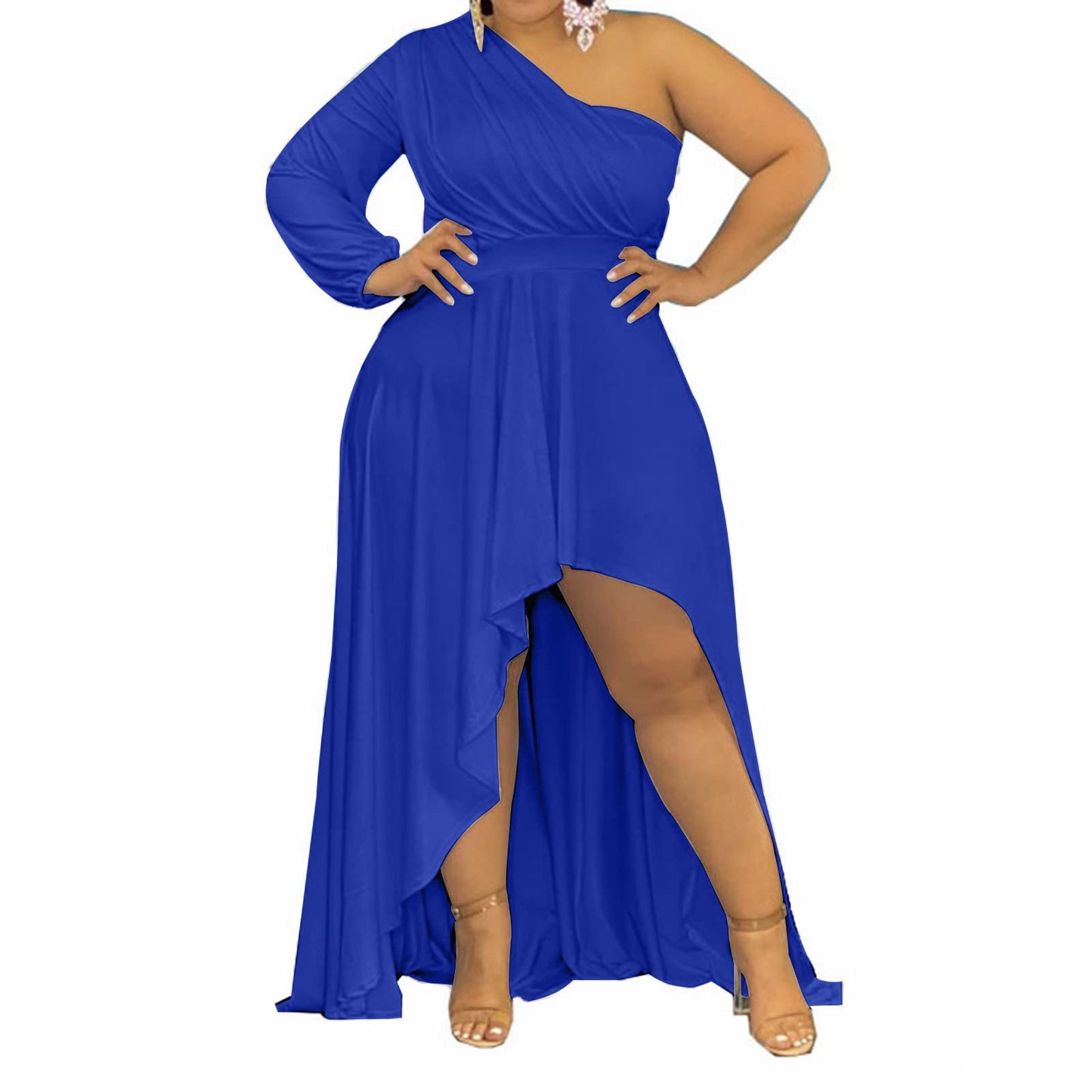 Plus Size One Shoulder Irregular Hem Dress