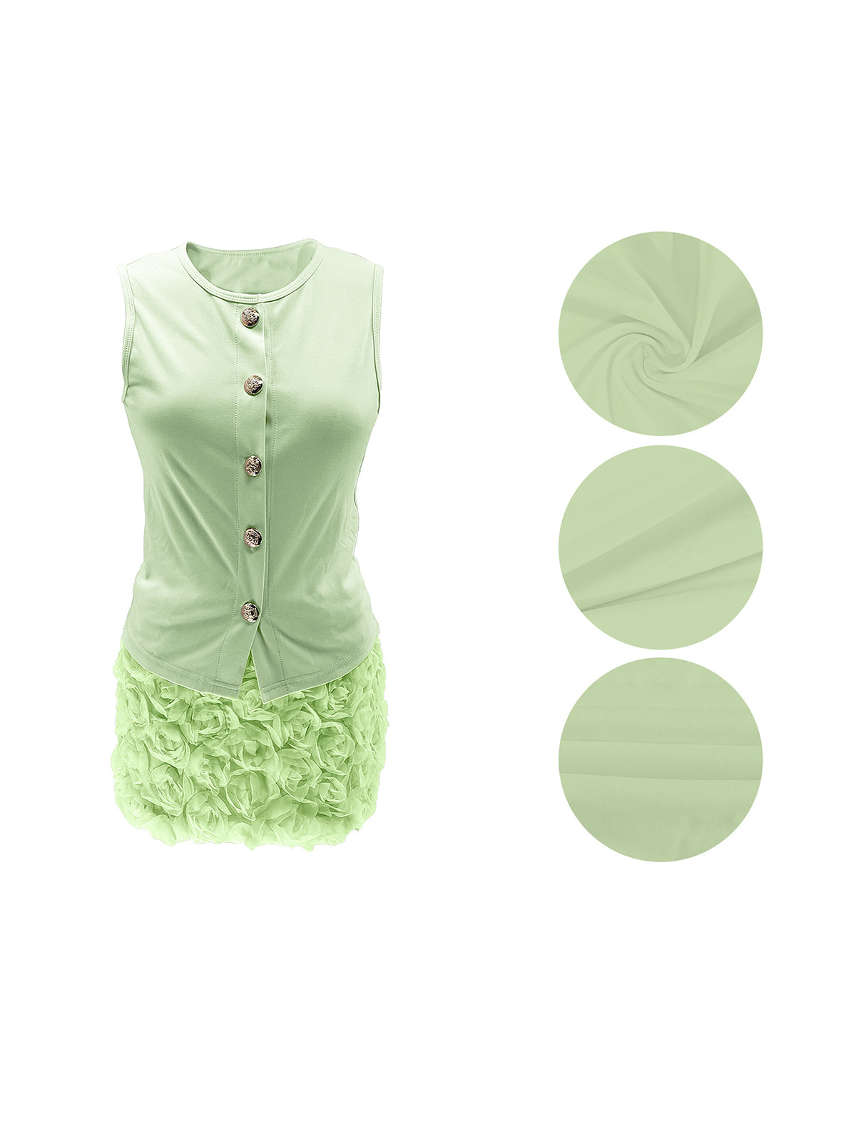 Sleeveless Button Top Floral Skirt Set