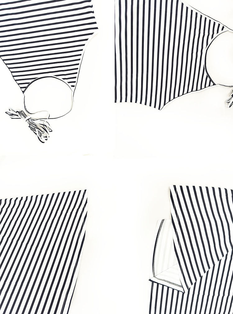 Vestido largo con cola de pez sin tirantes a rayas