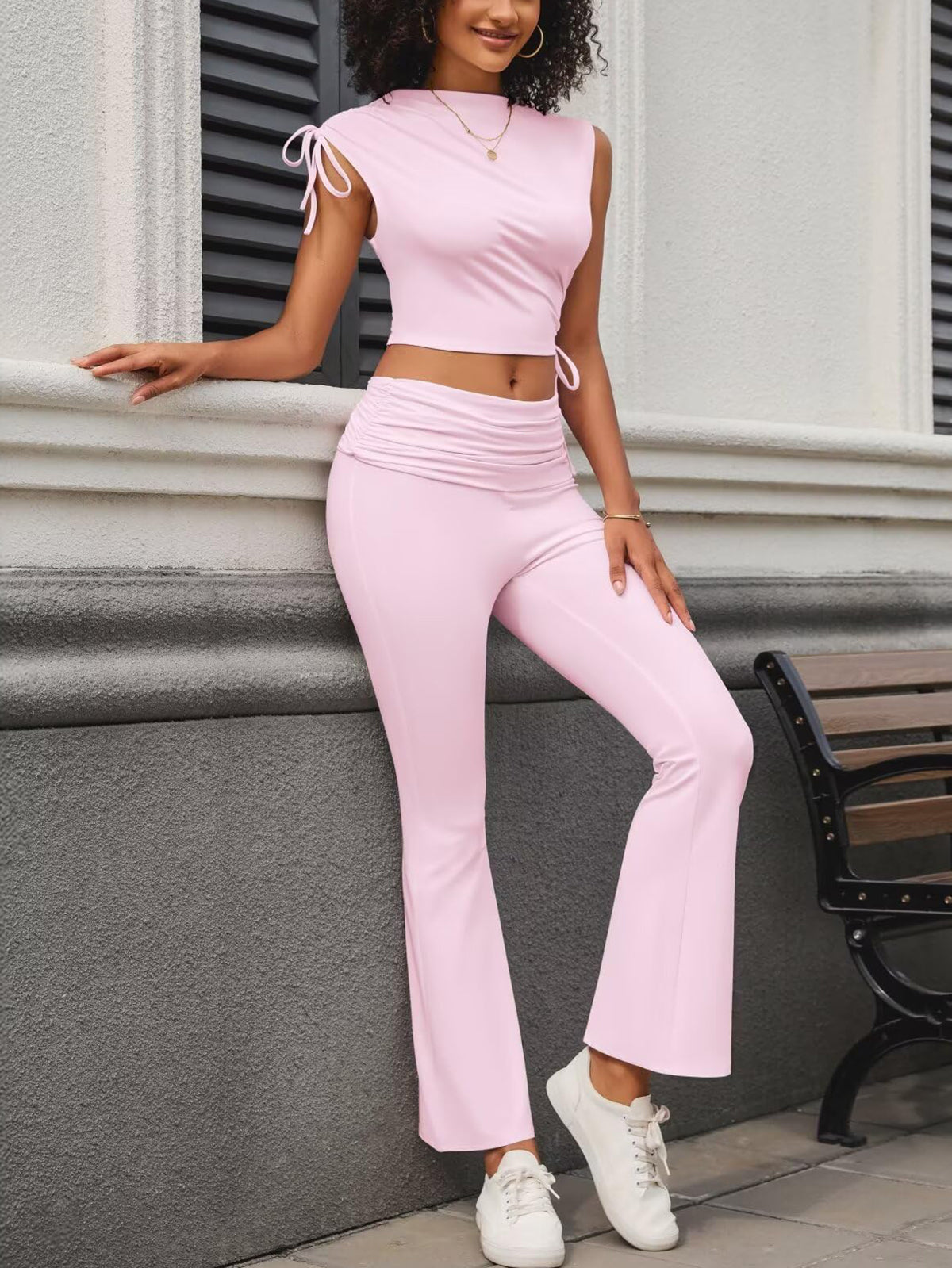 Sleeveless Crop Top Pants Sets