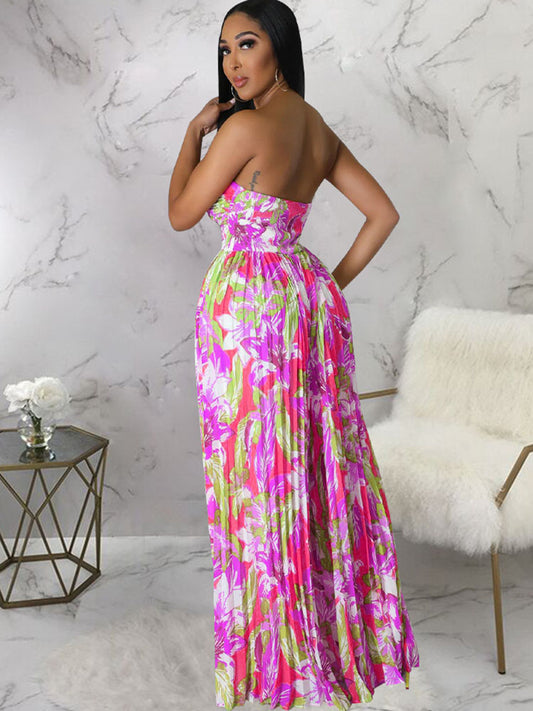 Mono de pierna ancha floral sin espalda sin mangas