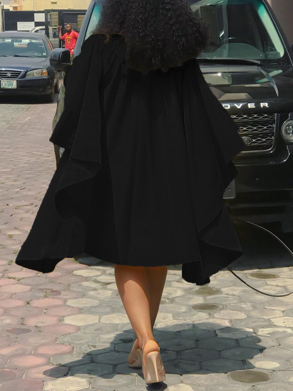 Plus Size Batwing Sleeve Ruffle Midi Dress
