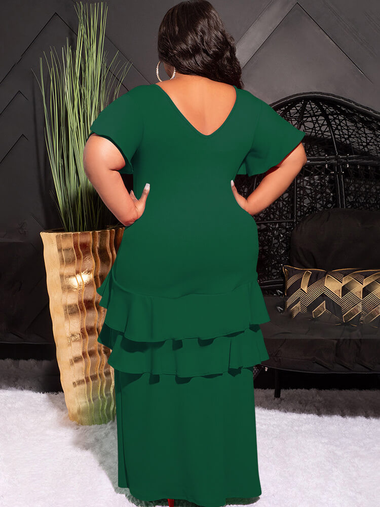 Short Sleeve Ruffle Layer Maxi Dress