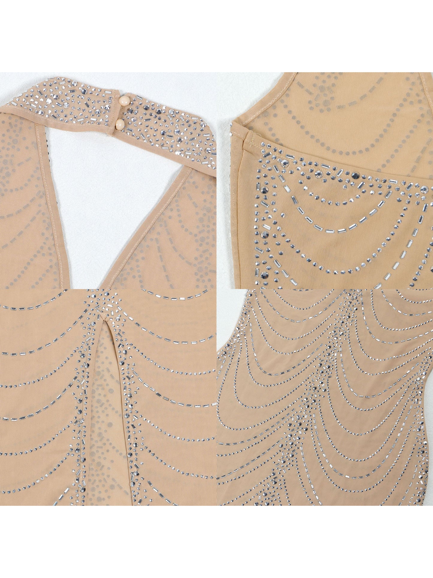 Rhinestone Halter Neck Mesh Dress