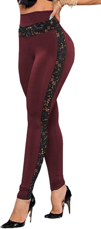 Pantalones largos de cintura alta con patchwork de encaje