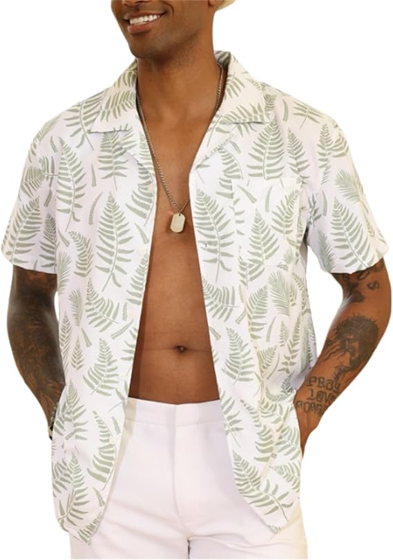 Mens Short Sleeve Button Down Beach Shirts