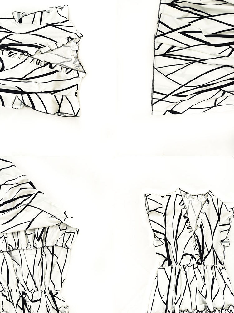 Geometric Print V-Neck Ruffle Hem Maxi Dress