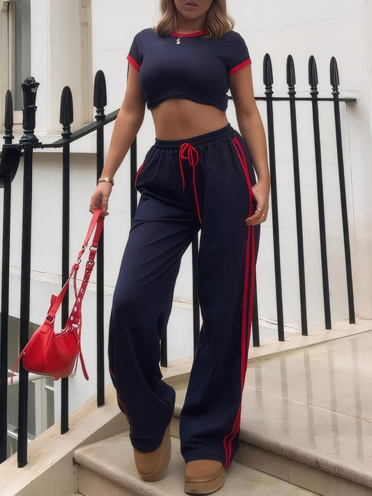 Striped Short Sleeve Fitted Tracksuit Set