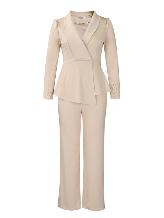 Tailored Lapel Peplum Blazer Pants Set