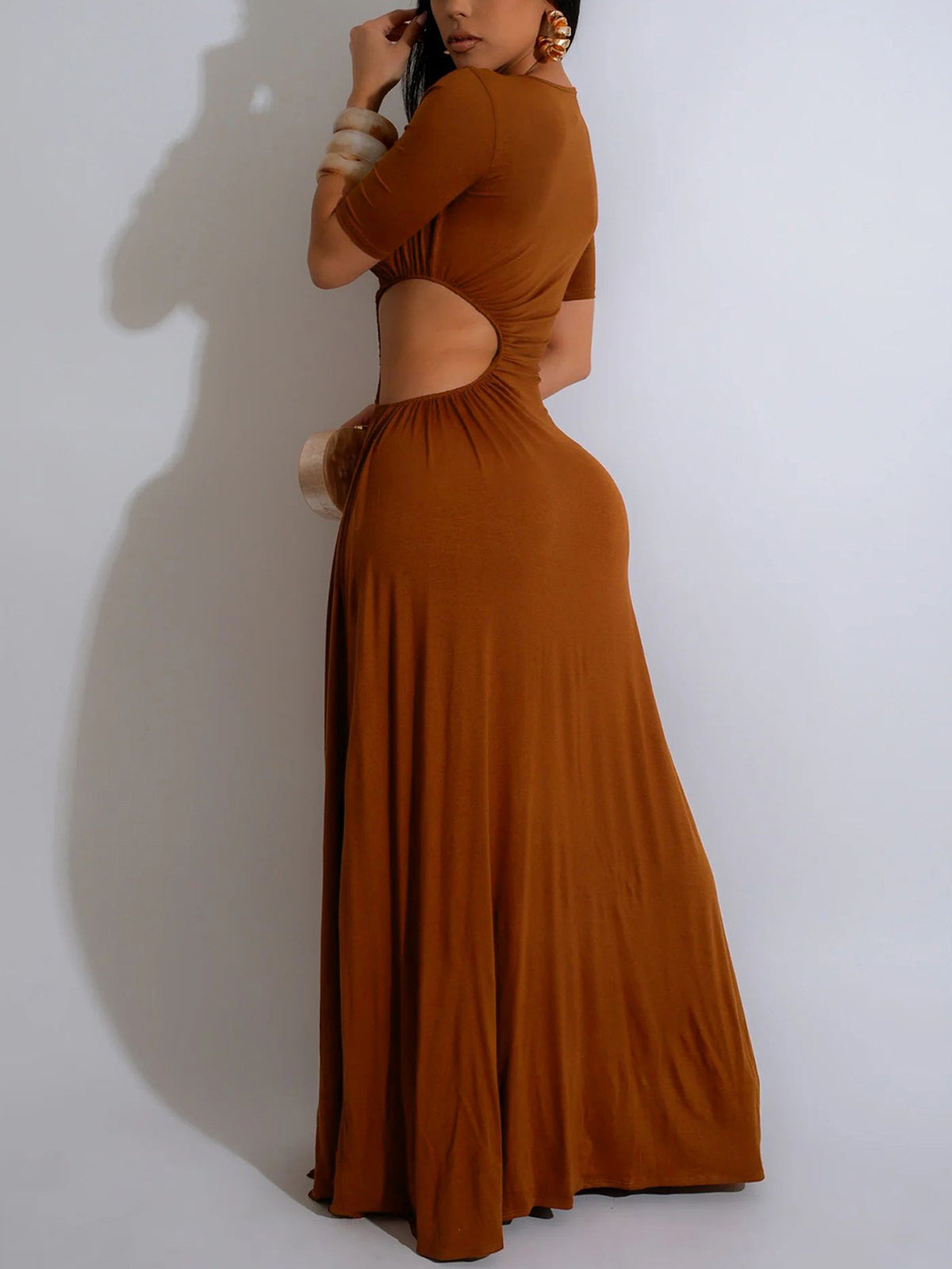 Cutout Ruched Slit Maxi Dress