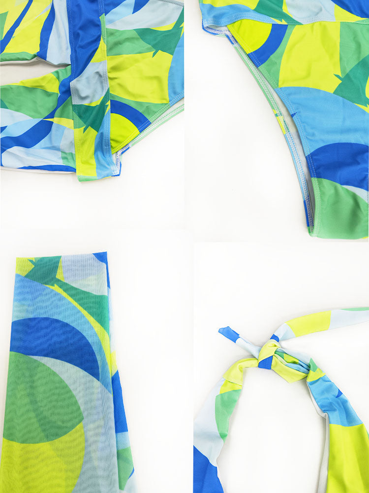 Two Piece Geometric Sleeveless Halter Neck Swimsuit