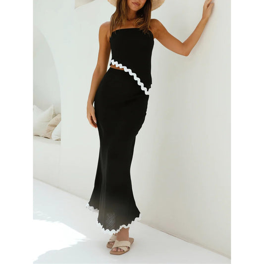 Two Piece Irregular Tube Top Maxi Skirt