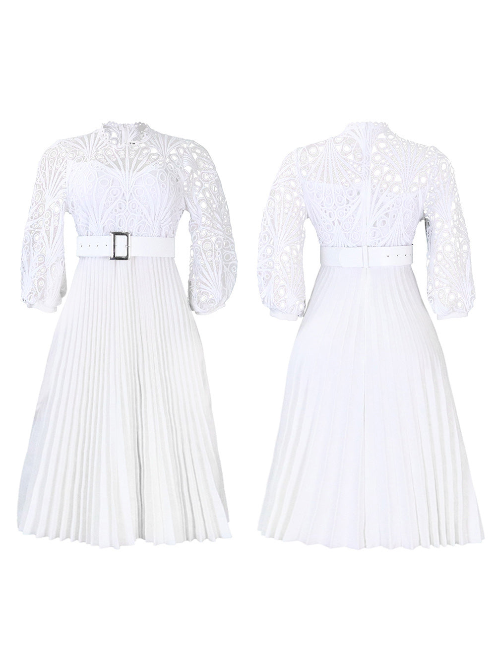 Plus Size Lace Hollow Out Pleated Dress