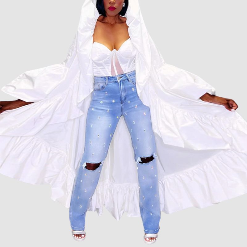 Gabardina con volantes de color liso