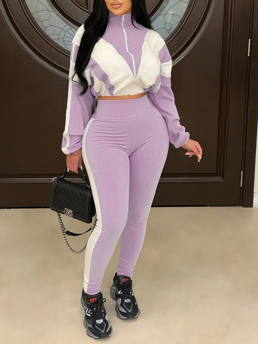 Colorblock Two Piece Pants Set