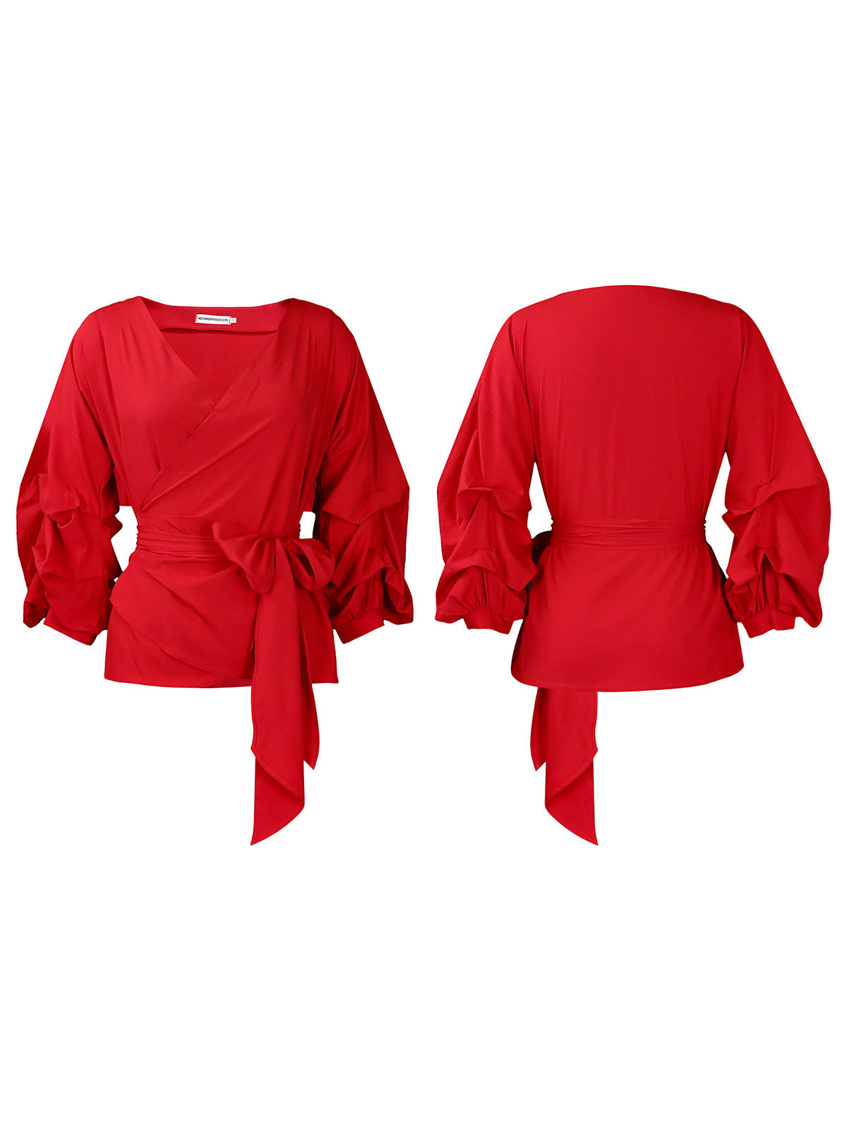 Off-Shoulder Puff Sleeve V-Neck Blouse