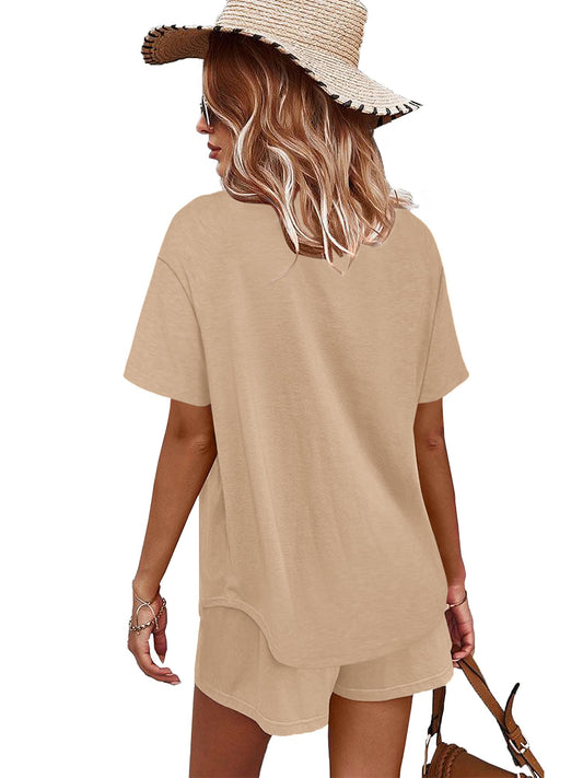 Two Piece Button Down Top and Shorts Set