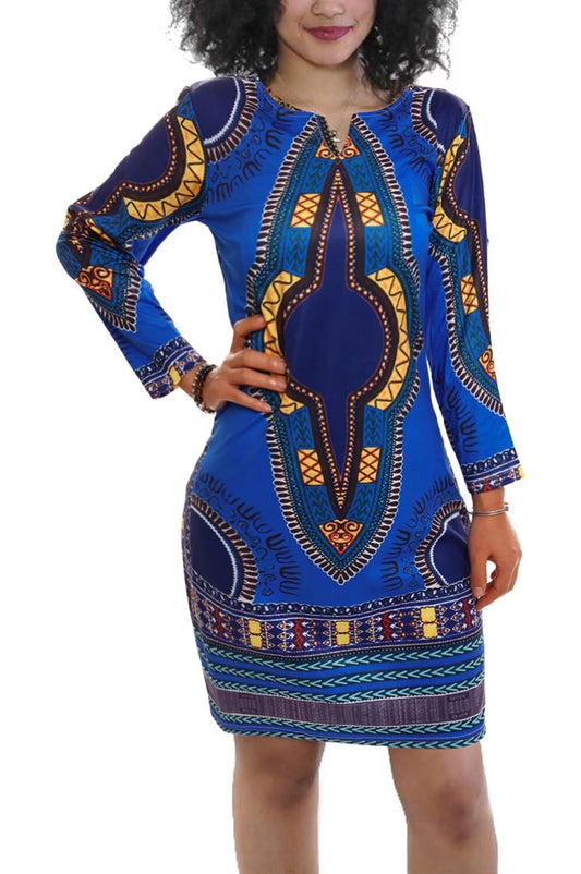 Bohemian V Neck Printed Bodycon Dress