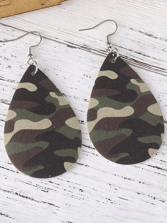 Camouflage PU Leather Teardrop Earrings