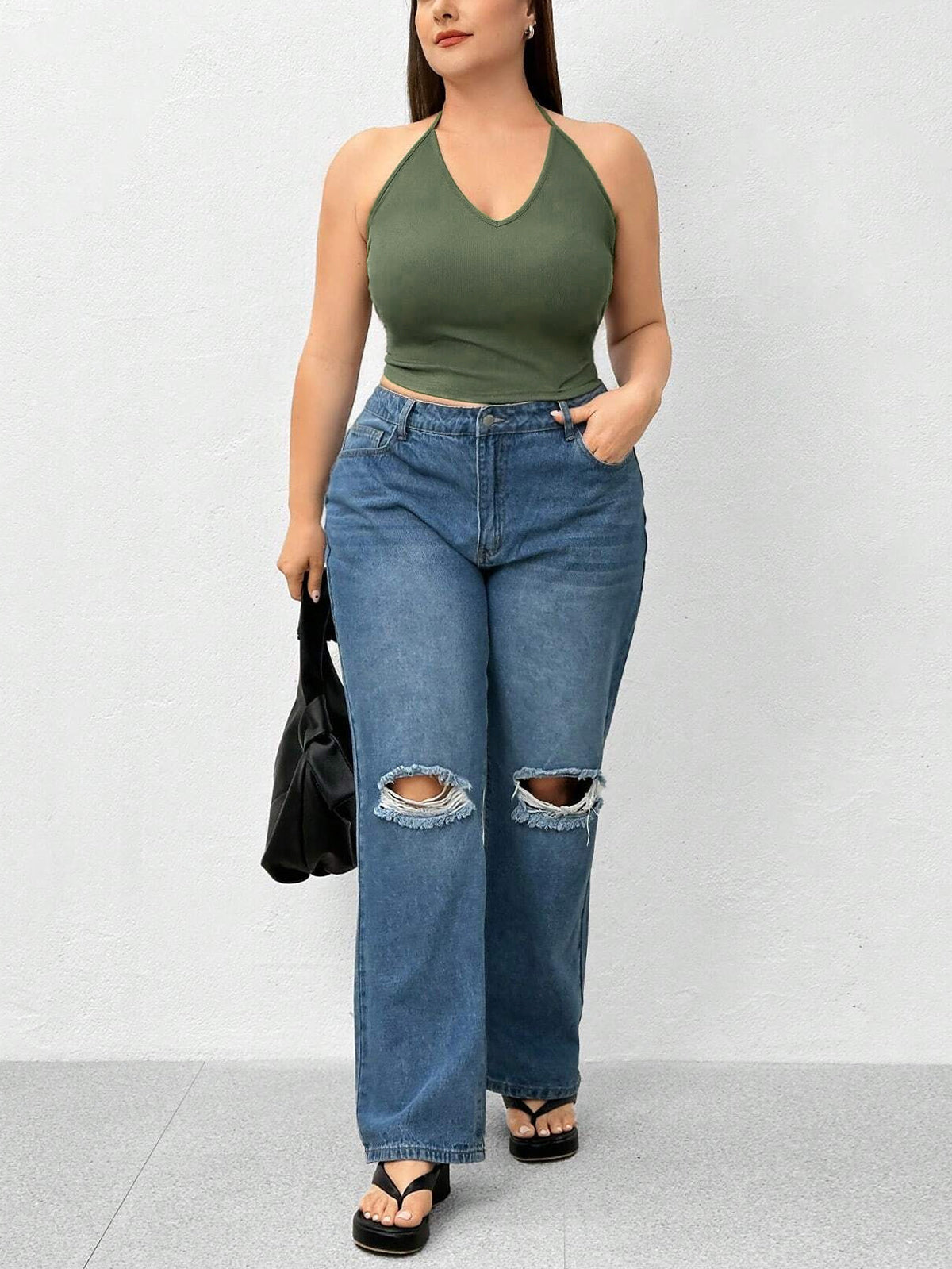 Halter Neck Solid Color Knit Tank Top