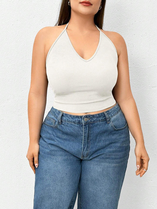 Halter Neck Solid Color Knit Tank Top