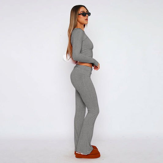 Two Piece Long Sleeve Tops Flare Leggings
