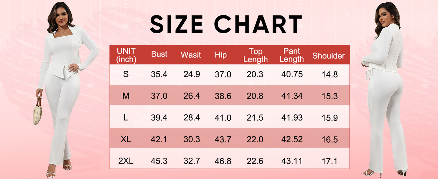 Two Piece Flare Long Sleeve Top Pants Suit