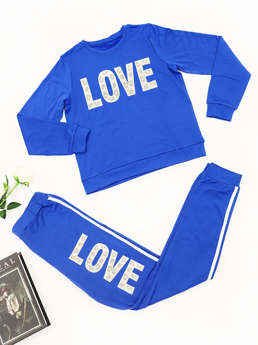 Conjuntos de pantalones casuales con estampado de leopardo y letras de dos piezas